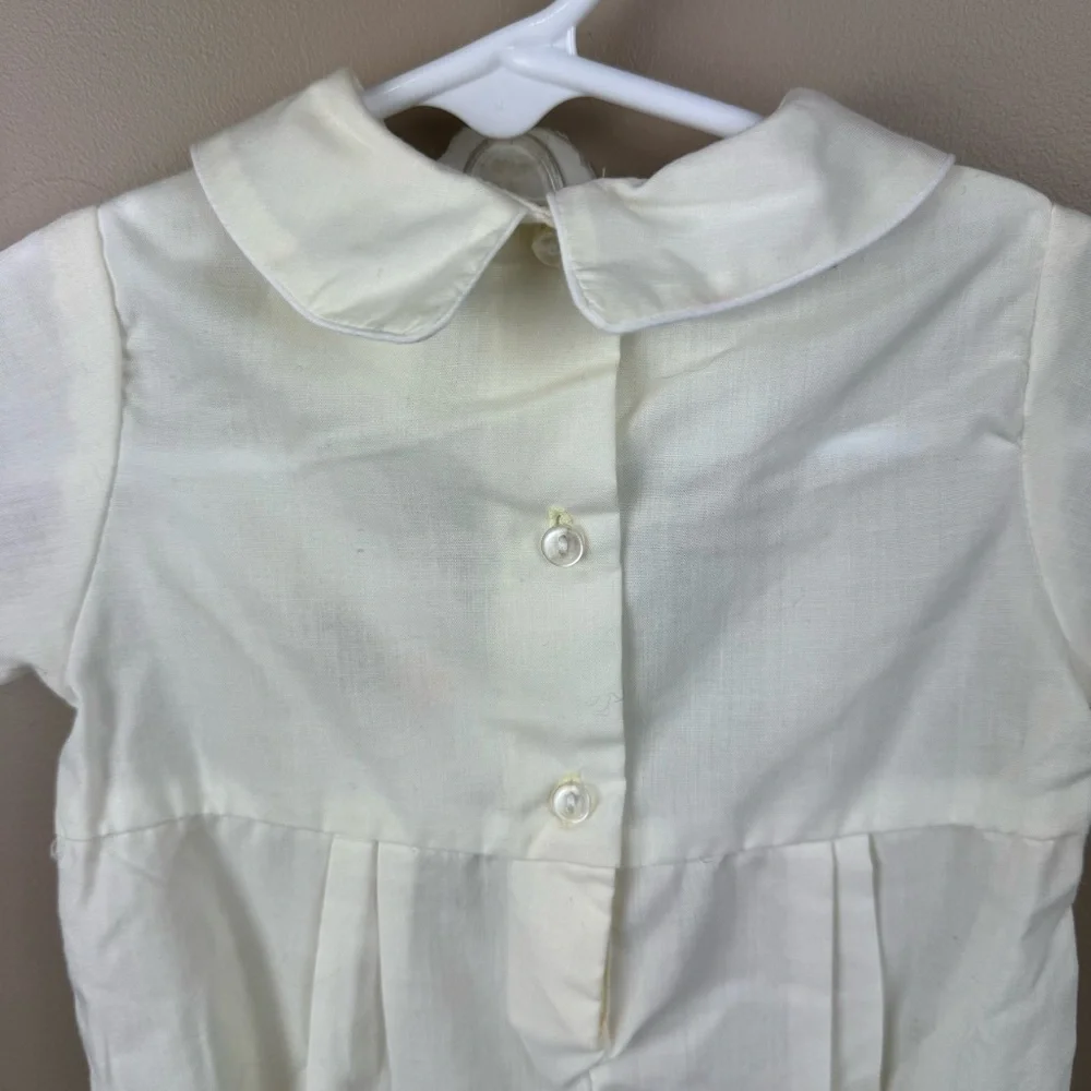 Vintage Bebe Glynne Percy Elegant Gender Neutral Baby Romper with Embroidery 3M